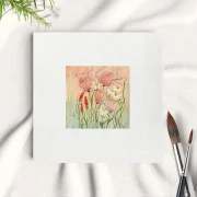 Miniatur, Kunstdruck nach handgemaltem Aquarell, Blumenwiese