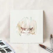 Katze, Miniatur, Kunstdruck nach handgemaltem Aquarell