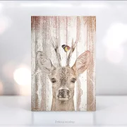 Wandbild Waldtiere - Hirsch mit Schmetterling - im Shabby Landhausstil