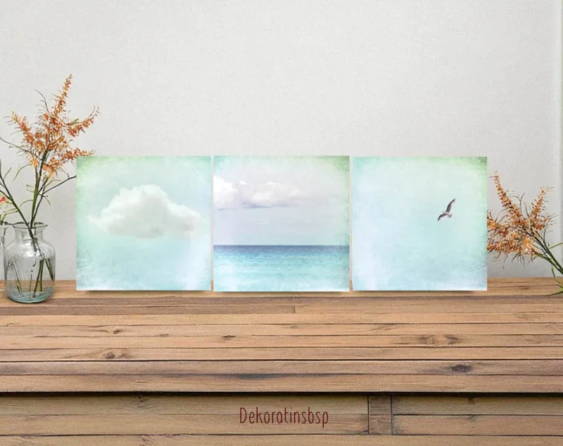 Ferne - Wandbilder, maritimes 3er Set im  Shabby Chic Landhausstil