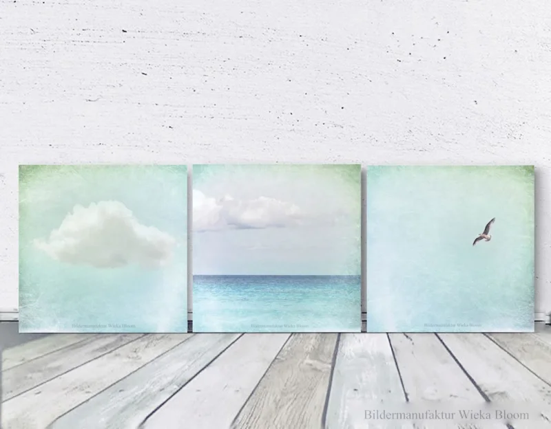 Ferne - Wandbilder, maritimes 3er Set im  Shabby Chic Landhausstil