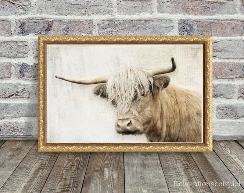 Hochlandrind - Wandbild im Shabby Landhausstil als Kunstdruck Poster kaufen