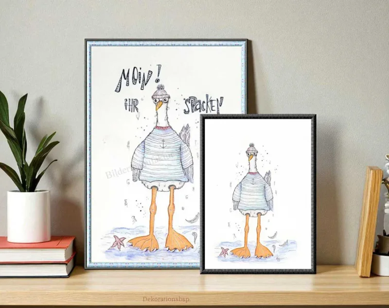 MOIN! IHR SPACKEN! Maritimes Wandbild Poster - Möwe mit humorvollem Spruch kaufen