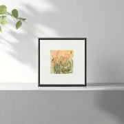 Miniatur, Kunstdruck nach handgemaltem Aquarell, Blumenwiese gelbe Blumen