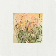 miniatur, minibild, kunstdruck nach handgemaltem aquarell blumewiese mit gelben blumen