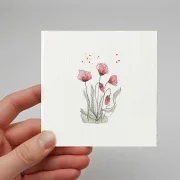 Wandbild Kunstdruck nach handgemaltem Aquarell, rote Mohnblumen als Miniatur auf Büttenpapier