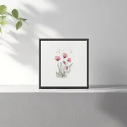 Wandbild Kunstdruck nach handgemaltem Aquarell, rote Mohnblumen als Miniatur auf Büttenpapier