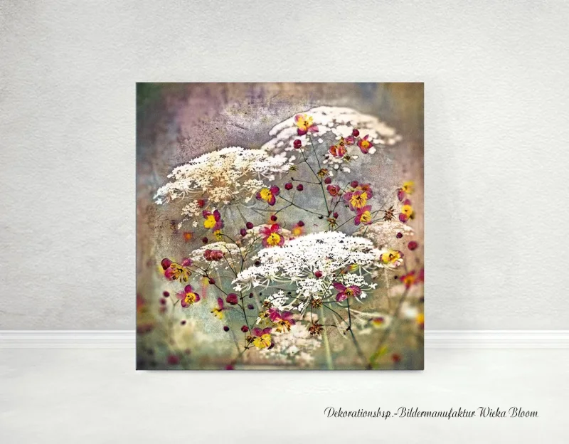 Carota, Karotten Blüten, Holzdruck, Wandbild im Shabby Chic, Landhausstil