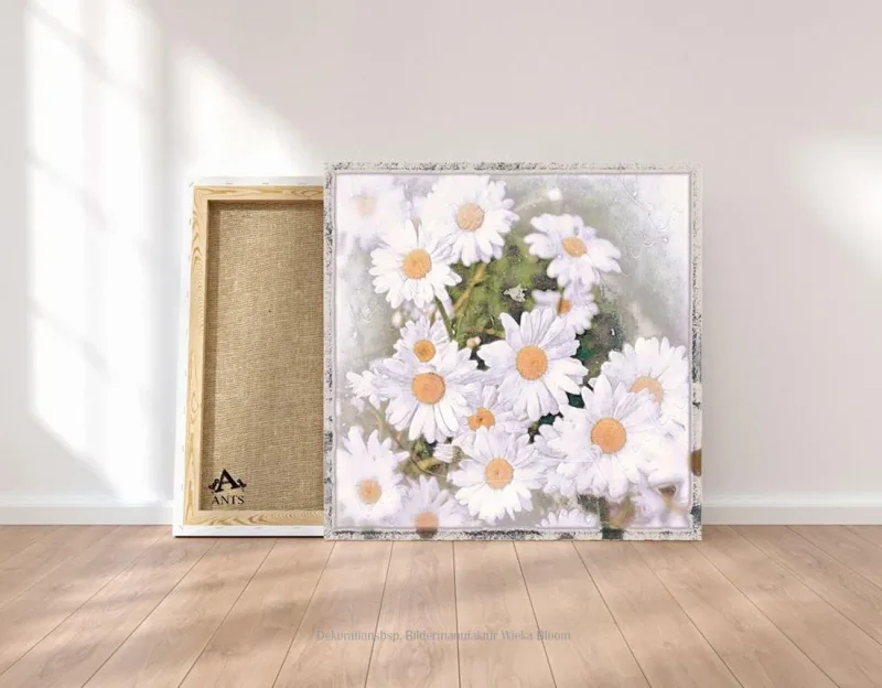 Wandbild Blumen Gänseblümchen im Vintage Style, Shabby Chic, Landhausstil als  Leinwandbild
