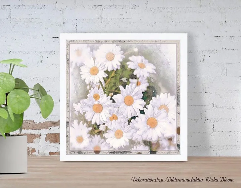 Wandbild Blumen Gänseblümchen im Vintage Style, Shabby Chic, Landhausstil als Kunstdruck Poster