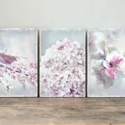 Holzdruck, Set Wandbild Blumen & Vogel im romantischen Shabby Chic, Landhausstil kaufen