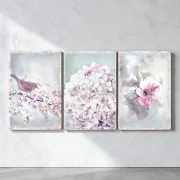 leinwandbilder, Set Wandbild Blumen & Vogel im romantischen Shabby Chic, Landhausstil kaufen
