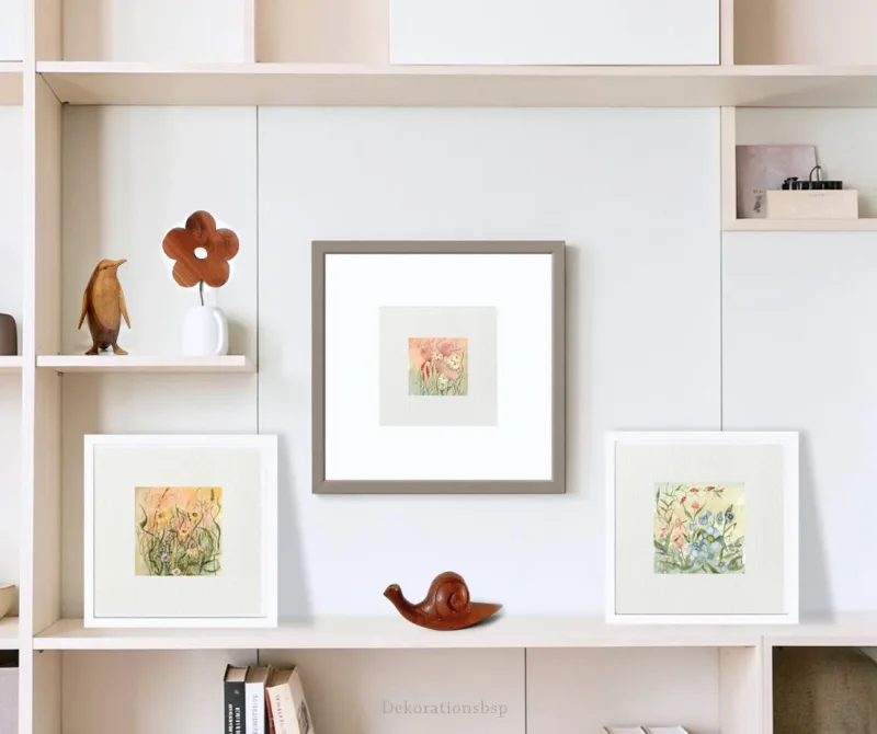 Blumenwiese, Miniatur Aquarelbilder, Kunstrucke im minimalischen Stil, Dekorationsbsp.